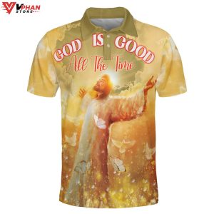 God Is Good All The Time Jesus And Butterfly Christian Polo Shirt Shorts 1