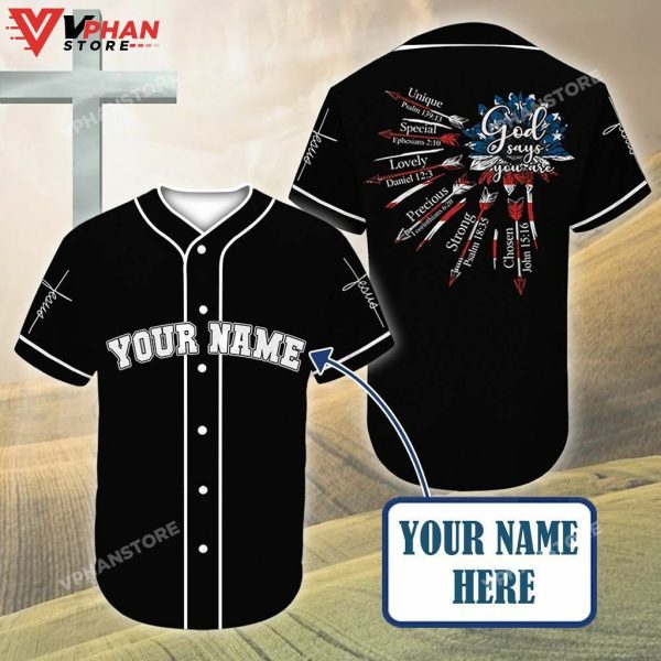 God Says You Are Custom American Flag Christian Baseball Jersey