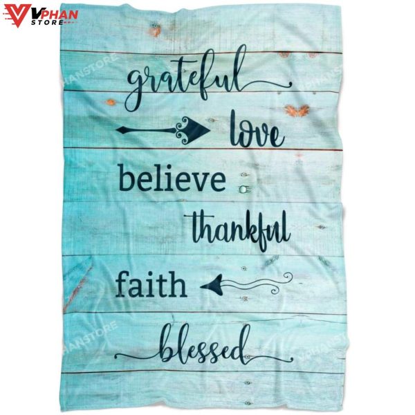 Grateful Love Believe Thankful Faith Religious Gift Ideas Christian Blanket