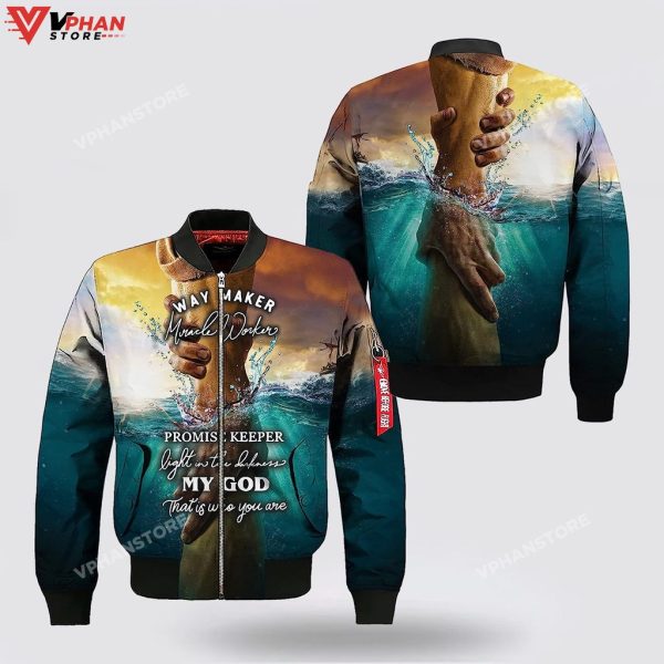 Hand Of God Way Maker Miracle Worker Bomber Jacket