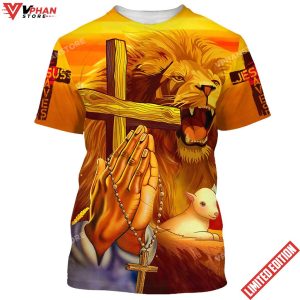 Hand Prayer Jesus Lion And The Lamb 3D All Over Printed Shirt 1