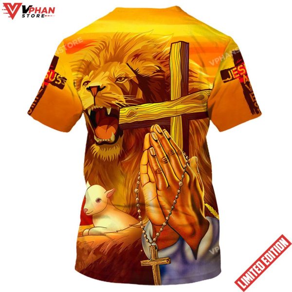 Hand Prayer Jesus Lion And The Lamb 3D All Over Printed Shirt