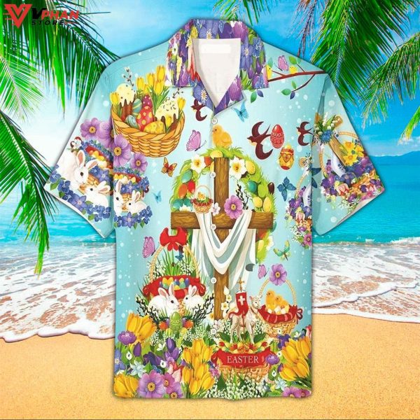 Happy Easter Cross Bunny Christian Gift Easter Hawaiian Shirt