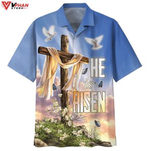 He Is Risen Dove Cross Flower Christian Gift Ideas Hawaiian Aloha Shirt 1