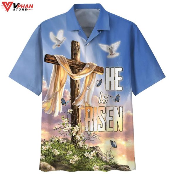 He Is Risen Dove Cross Flower Christian Gift Ideas Hawaiian Aloha Shirt