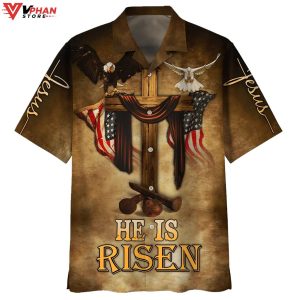 He Is Risen Eagle Cross Tropical Outfit Christian Gift Hawaiian Aloha Shirt 1