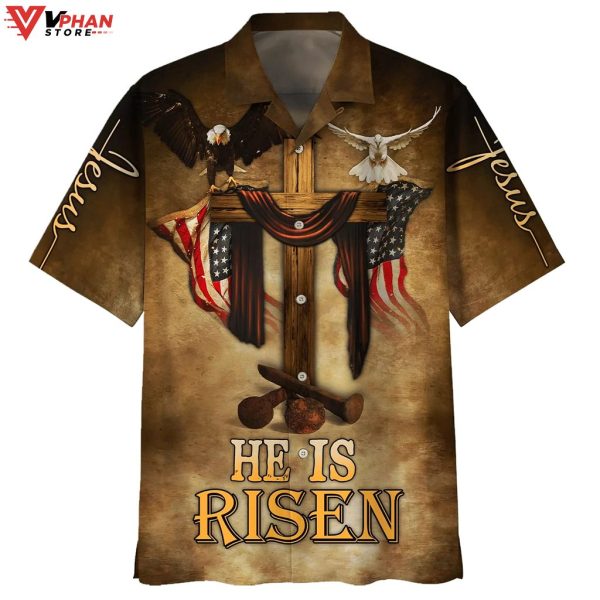 He Is Risen Eagle Cross Tropical Outfit Christian Gift Hawaiian Aloha Shirt