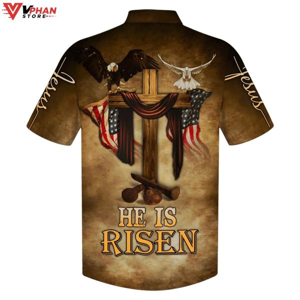 He Is Risen Eagle Cross Tropical Outfit Christian Gift Hawaiian Aloha Shirt