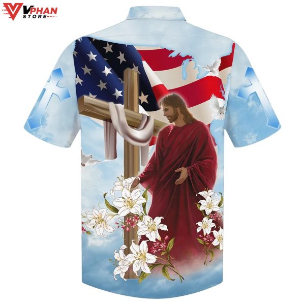 He Is Risen Jesus Cross With Lilies Christian Outfit Hawaiian Summer Shirt