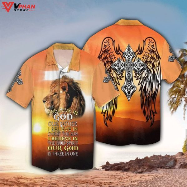 I Believe In God Jesus And Lion Tropical Outfit Hawaiian Shirt