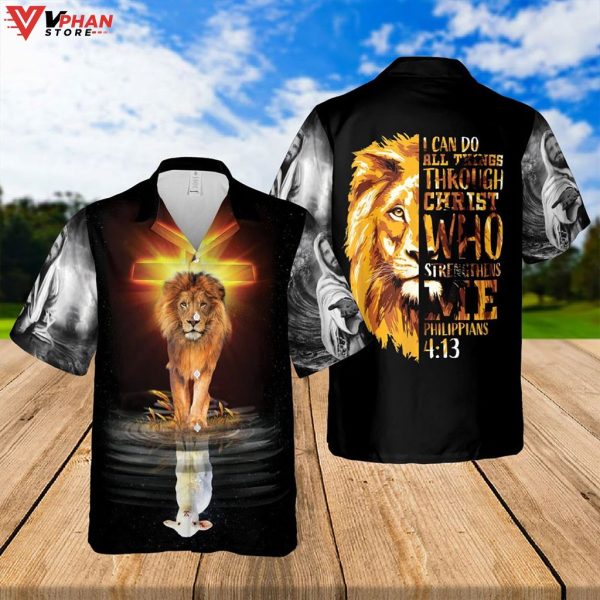 I Can Do All Things Lion Jesus Tropical Outfit Christian Hawaiian Shirt