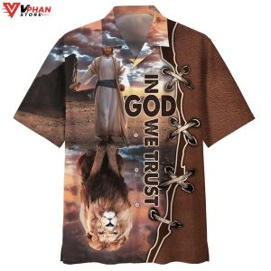 In God We Trust Jesus And Lion Christian Gifts Hawaiian Aloha Shirt 1