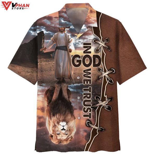 In God We Trust Jesus And Lion Christian Gifts Hawaiian Aloha Shirt