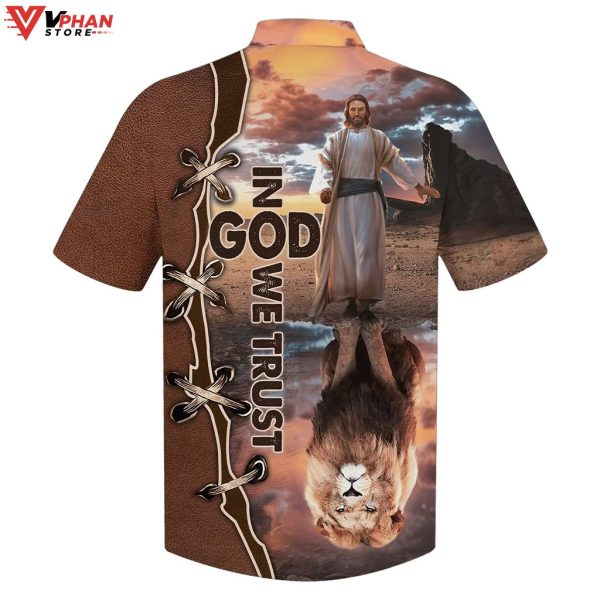 In God We Trust Jesus And Lion Christian Gifts Hawaiian Aloha Shirt
