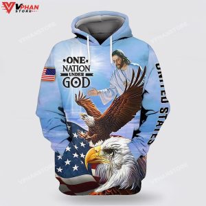 Jesus American Eagles Flag One Nation Under God 3d Hoodies 1