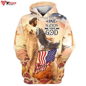 Jesus American Eagles Flag One Nation Under God Religious Hoodie 1