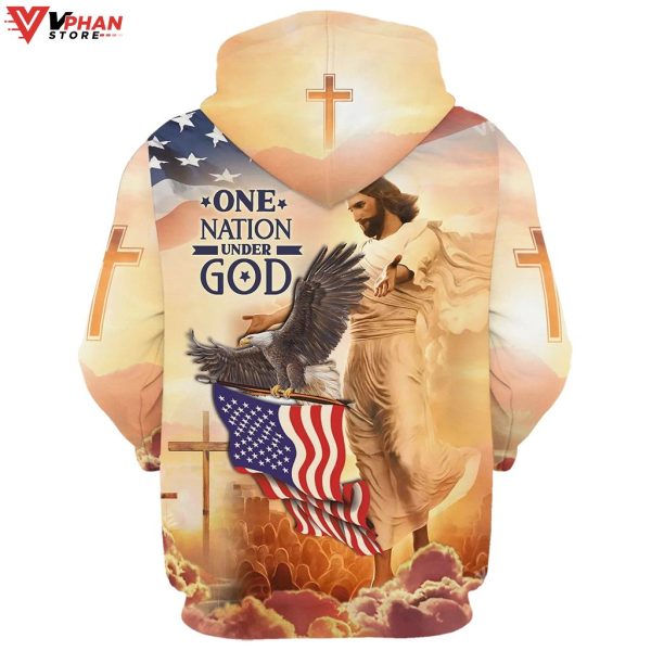 Jesus American Eagles Flag One Nation Under God Religious Hoodie