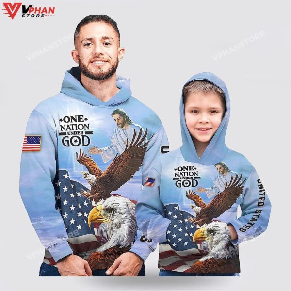 Jesus American Eagles Flag One Nation Under God Religious Hoodie