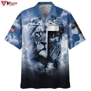 Jesus And Cross Lion Pray Christian Outfit Christian Hawaiian Shirt 1