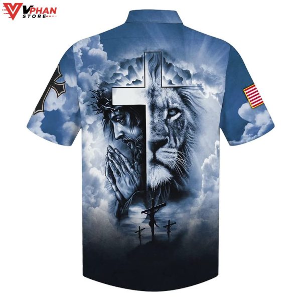 Jesus And Cross Lion Pray Christian Outfit Hawaiian Shirt