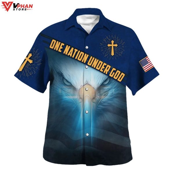 Jesus And Eagle One Nation Under God Christian Outfit  Hawaiian Shirt