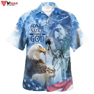 Jesus And Eagle One Nation Under God Christian Outfit Hawaiian Shirt 1