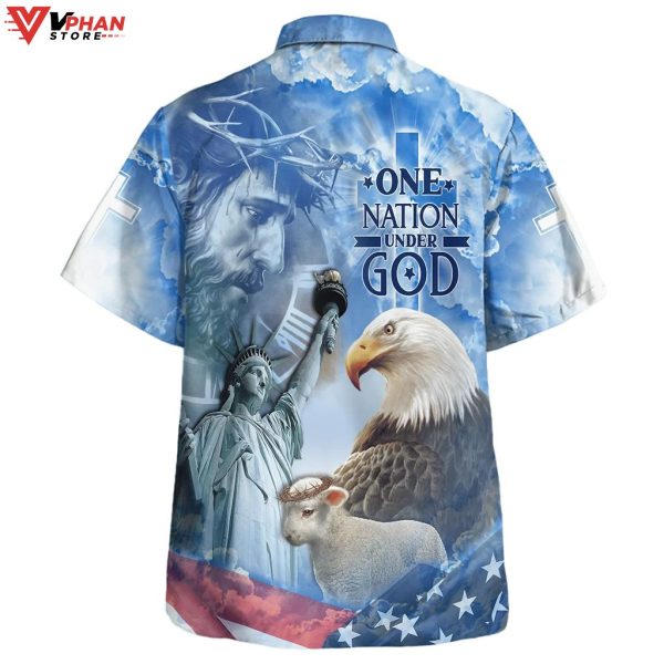 Jesus And Eagle One Nation Under God Christian Outfit  Hawaiian Shirt