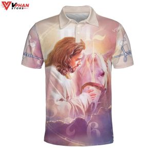 Jesus And Horse Religious Easter Gifts Christian Polo Shirt Shorts 1