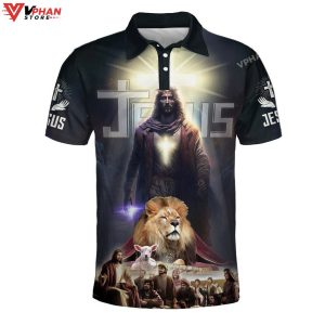 Jesus And Lamb Lion Religious Easter Gifts Christian Polo Shirt Shorts 1