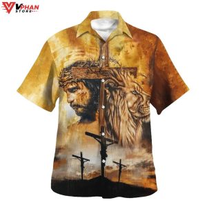 Jesus And Lion Christian Gifts Tropical Outfit Hawaiian Aloha Shirt 1