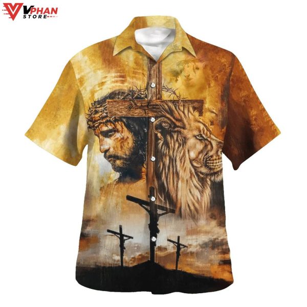 Jesus And Lion Christian Gifts Tropical Outfit Hawaiian Aloha Shirt