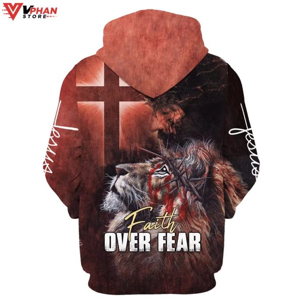 Jesus And Lion Faith Over Fear Hoodie Men & Women Christian