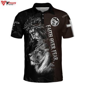 Jesus And Lion Faith Over Fear Religious Gifts Christian Polo Shirt Shorts 1