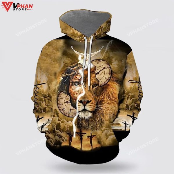 Jesus And Lion Half Face Christian Easter Gifts Religious Hoodie