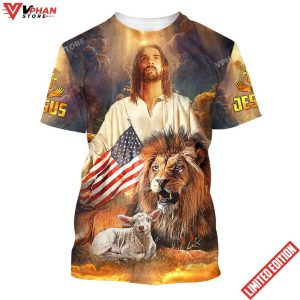 Jesus And Lion Lamb 3d All Over Print Shirt 1