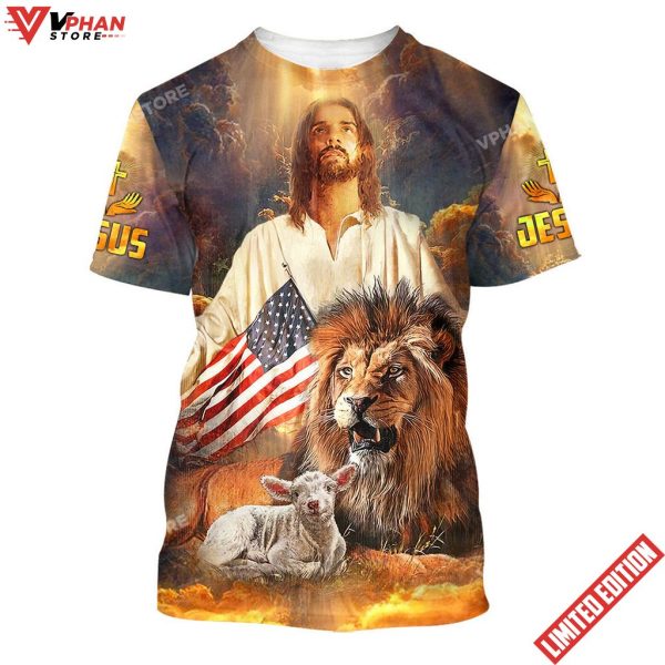 Jesus And Lion Lamb 3d All Over Print Shirt