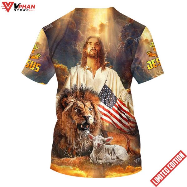 Jesus And Lion Lamb 3d All Over Print Shirt