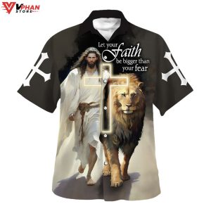 Jesus And Lion Let Your Faith Be Bigger Christian Gifts Hawaiian Aloha Shirt 1