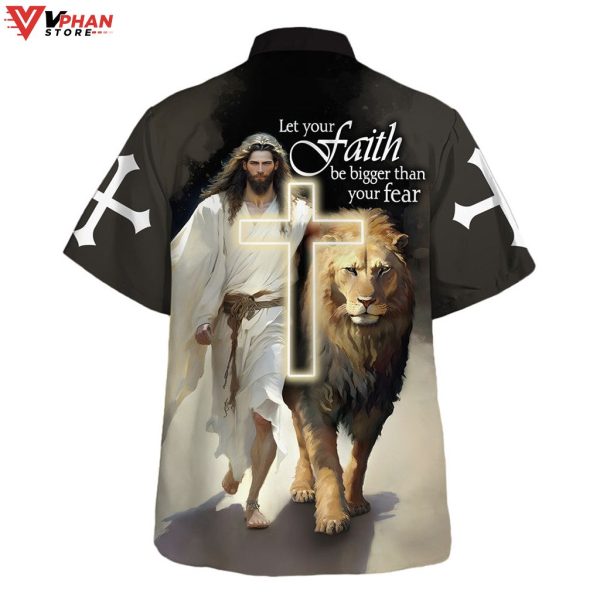 Jesus And Lion Let Your Faith Be Bigger Christian Gifts Hawaiian Aloha Shirt