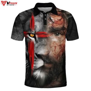 Jesus And Lion Potrait Religious Easter Gifts Christian Polo Shirt Shorts 1