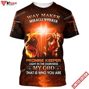 Jesus And Lion Way Maker Miracle Worker Promise Keeper Light Shirt 1