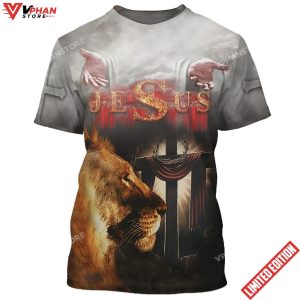 Jesus Arms Open Lion Cross 3D All Over Printed Shirt 1