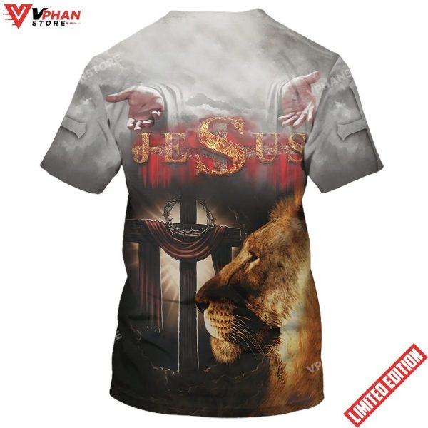 Jesus Arms Open Lion Cross 3D All Over Printed Shirt