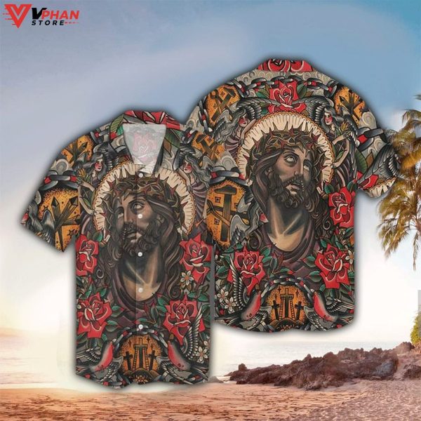 Jesus Art Vintage Tropical Outfit Christian Gifts Hawaiian Aloha Shirt