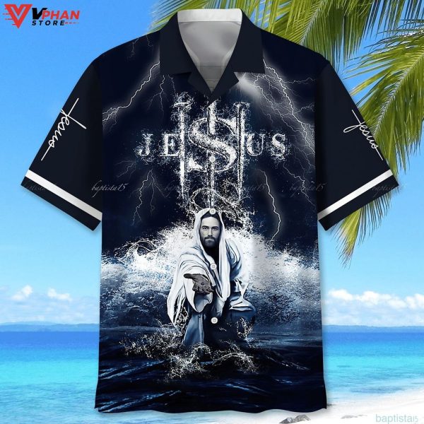 Jesus Beach Giving His Hand Tropical Outfit Hawaiian Aloha Shirt