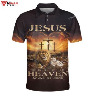 Jesus Because Of Him Lion And Lamb Christian Polo Shirt Shorts 1