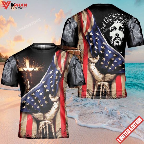 Jesus Christ American Flag Cross 3d Shirt