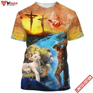 Jesus Christ Crucified Lion And The Lamb 3d T Shirt 1