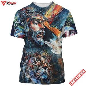 Jesus Christ Lion And Dove 3d T Shirt 1