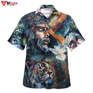 Jesus Christ Lion And Dove Tropical Outfit Hawaiian Summer Shirt 1